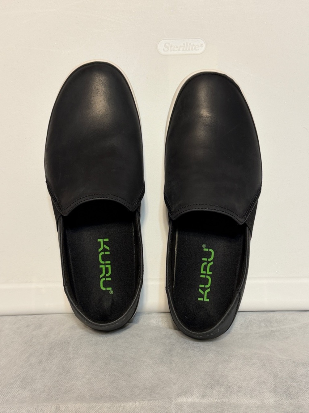 KURU Women's 11 Roam Atla Leather Slip-On SneakerShoes Black White Walking